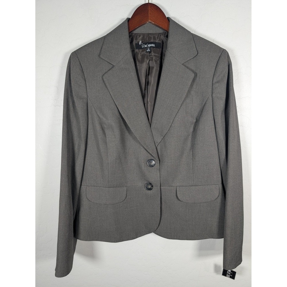 Le Suit Separates Blazer Womens 12 Gray 2 Button Notch Lapel Lined Career Jacket